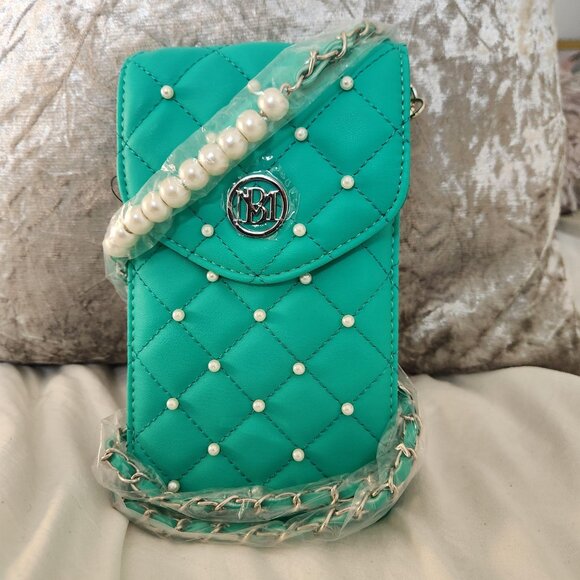 Badgley Mischka Handbags - Badgley Mischka Teal Crossbody Bag with Pearl Accents